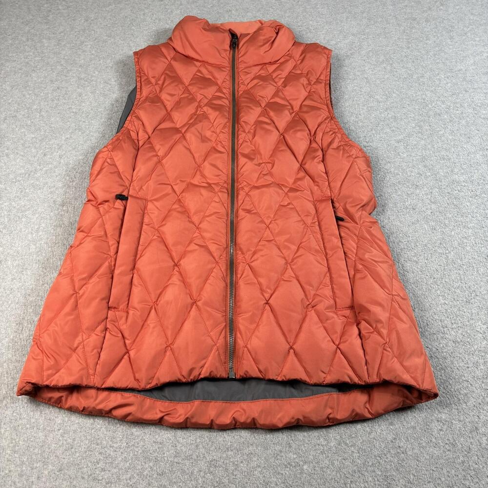 Moosejaw Down Vest Womens Medium Orange Puffer Quilted Full Zip Outdoor Hiking
